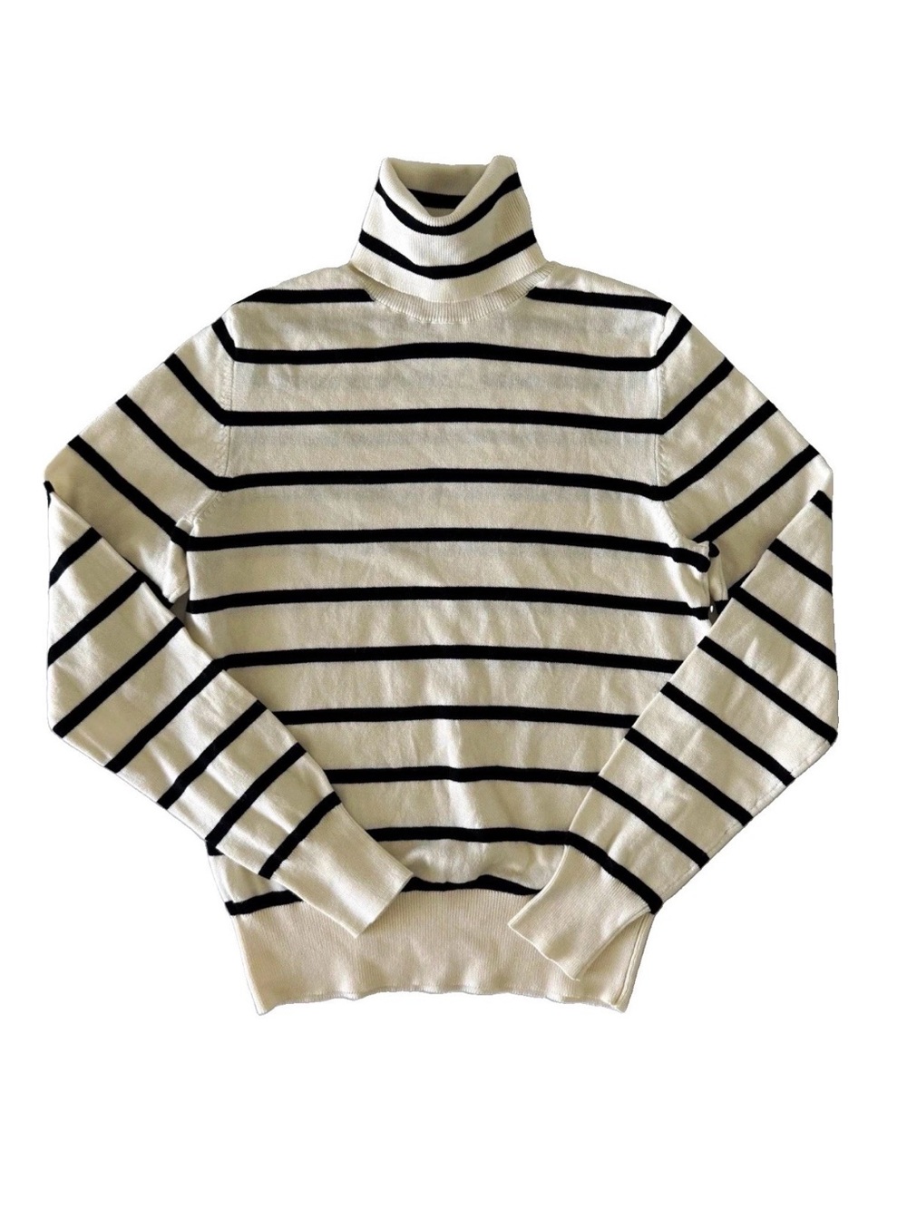 H&M Women’s White w/ Black Stripes Turtleneck Knit Pullover Sweater Workwear Sm